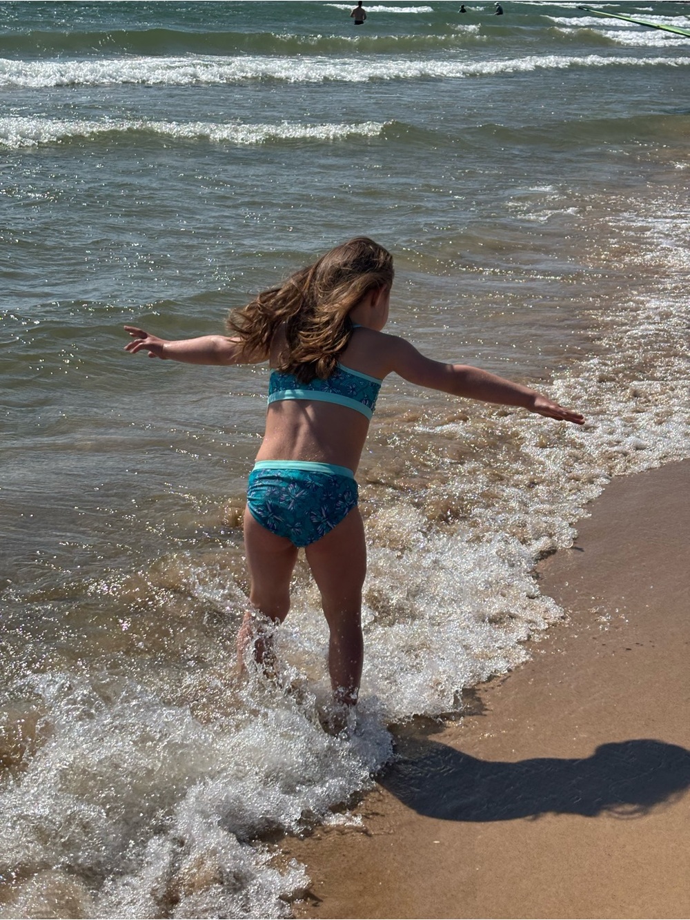 L.L. Bean Turquoise Floral Girls' Two-Piece Reversible Swim Set - Picture 7 of 7